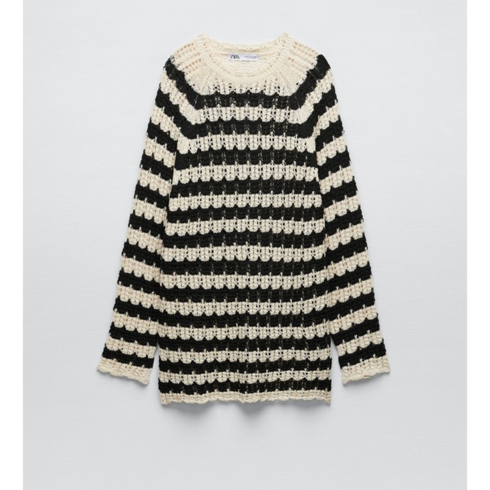 Zara Striped Pointelle Knit Sweater